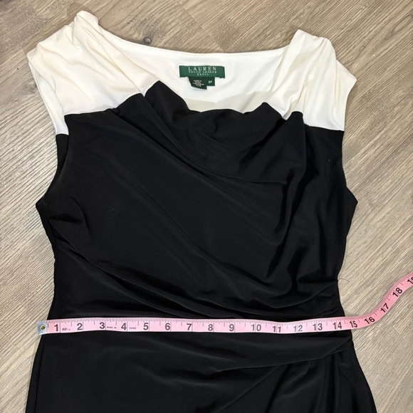 Lauren Ralph Lauren Ruched Sleeveless Dress Black White Size 8P Classic Stretch - Picture 6 of 13